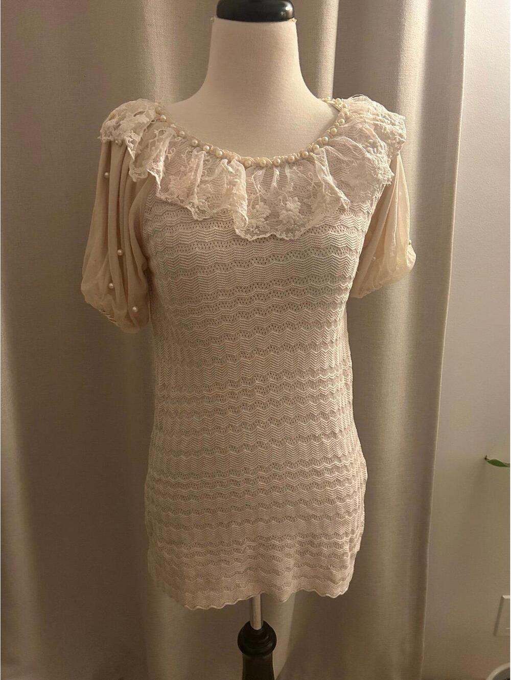 Knit & Co – Creamy Pink Himekaji / Larme-Kei Fairy Mini Dress XS
